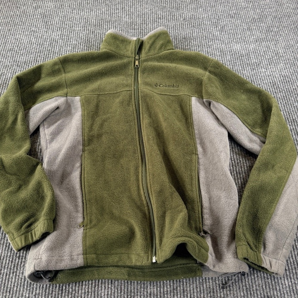 Columbia Full Zip Fleece Mock Neck Jacket Mens Medium Olive Green Gray